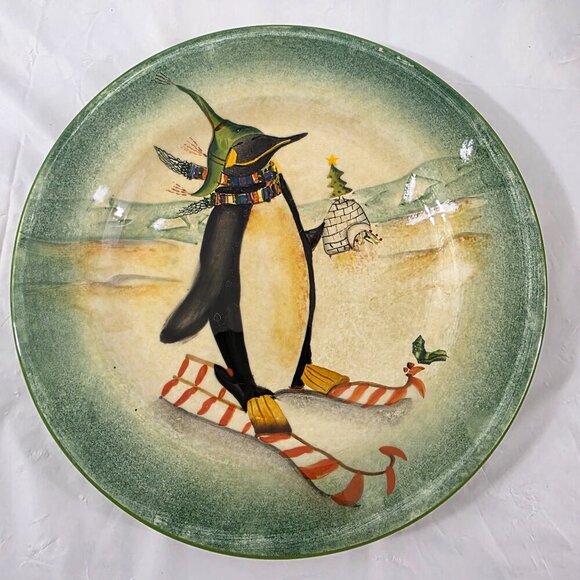 Sakura Oneida Debbie Taylor Kerman Holiday Penguins 'Chillin' Plate & Bowl Set - Picture 12 of 16